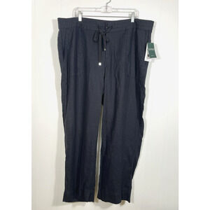 Ralph Lauren LRL 100% Linen Drawcord Pant Pockets 18W Black Quiet Luxury New